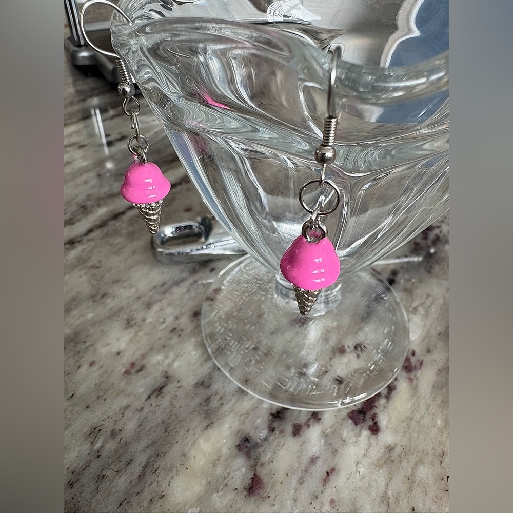 STRAWBERRY ICE CREAM CONE EARRINGS | With Pink and Silver Rhinestones - Picture 4 of 9
